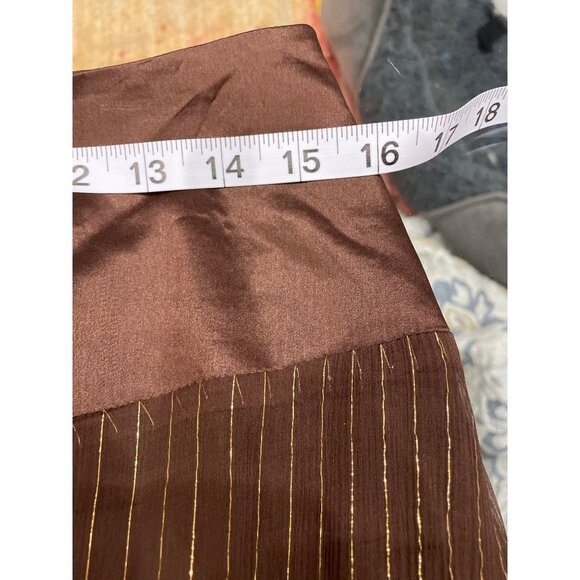 Spenser Jeremy Brown Silk Gold Metallic Thread Tiered Skirt Sz 4 - Picture 8 of 10